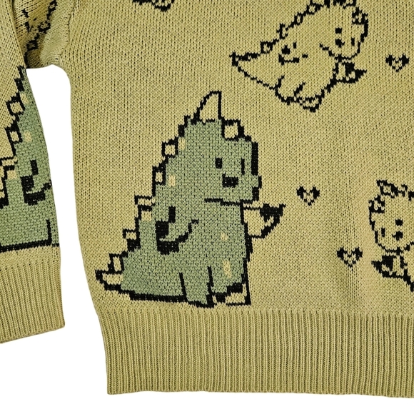 Adorable Dino Knit Sweater Light Green, Medium - Picture 6 of 12